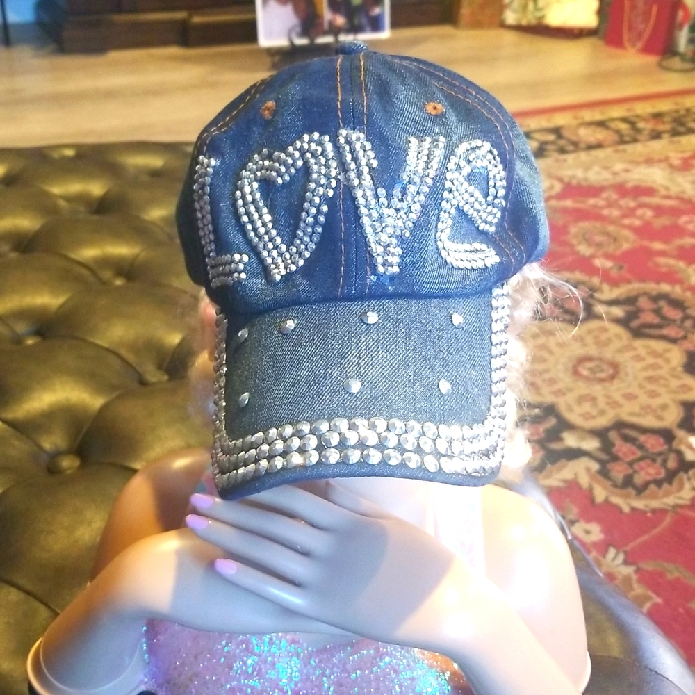 Silver "LOVE" Bling Denim Cap